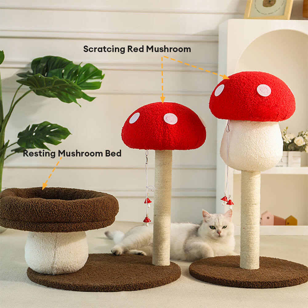 Red Mushroom Cat Climbing Frame with Sisal Scratching Post & Cozy Cat Tree