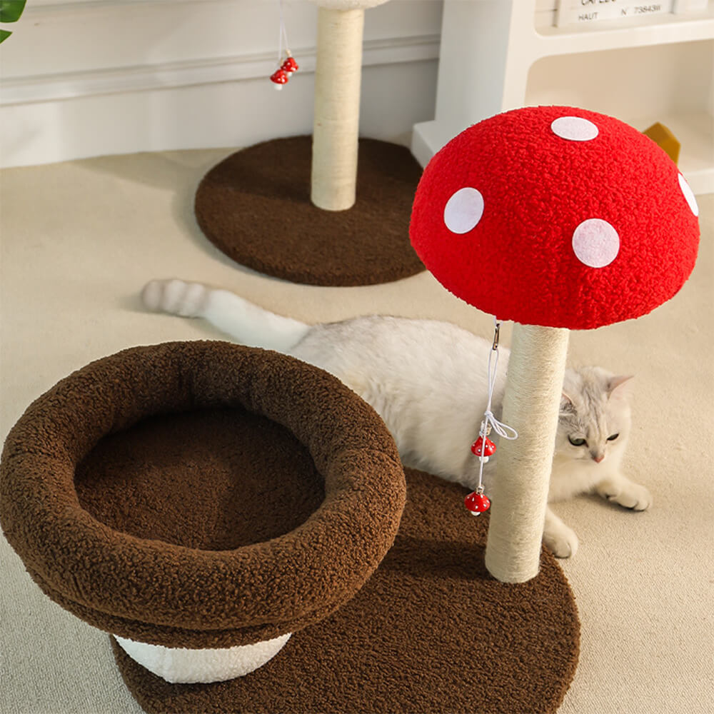 Red Mushroom Cat Climbing Frame with Sisal Scratching Post & Cozy Cat Tree