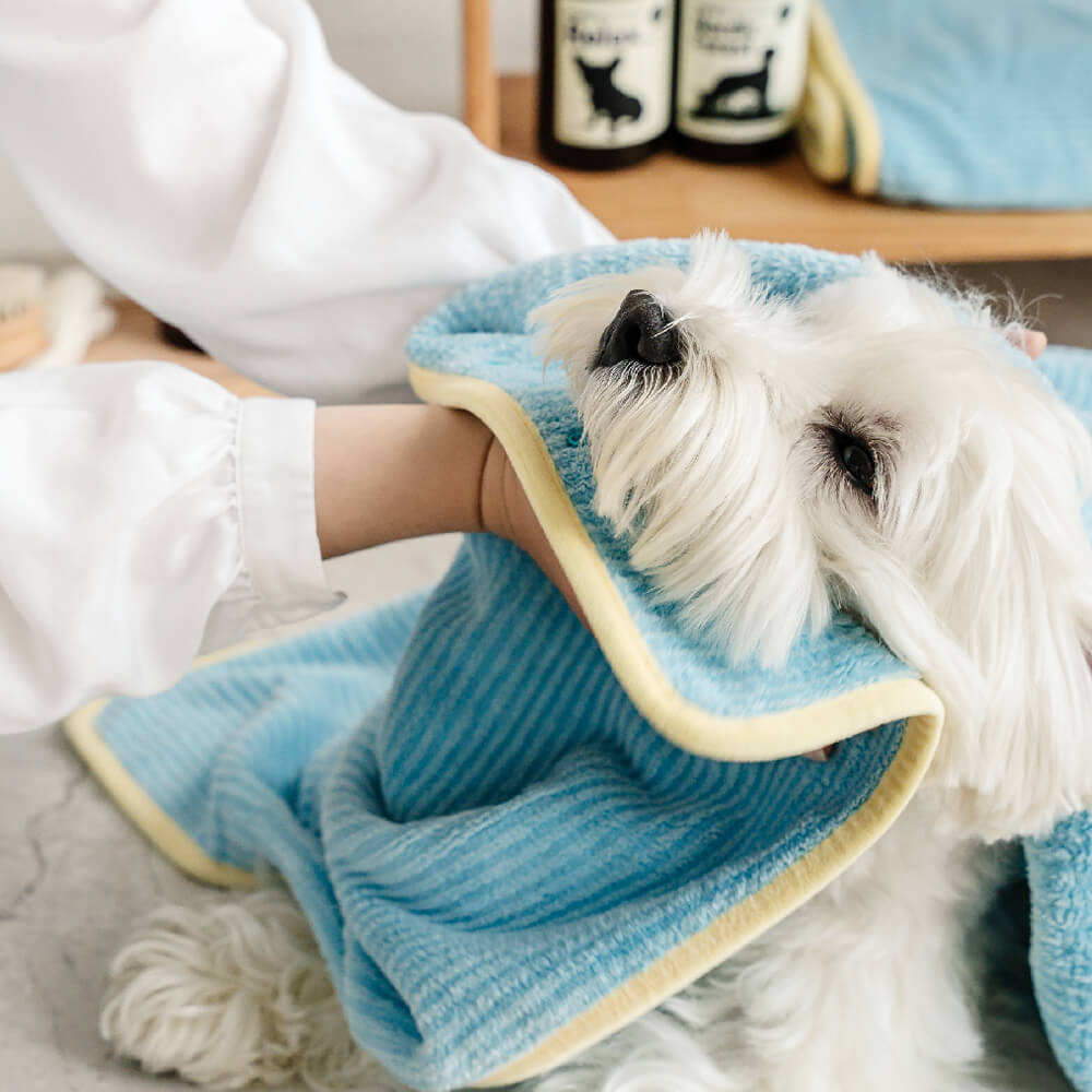 Serviette de bain absorbante à rayures douces pour chien à séchage rapide