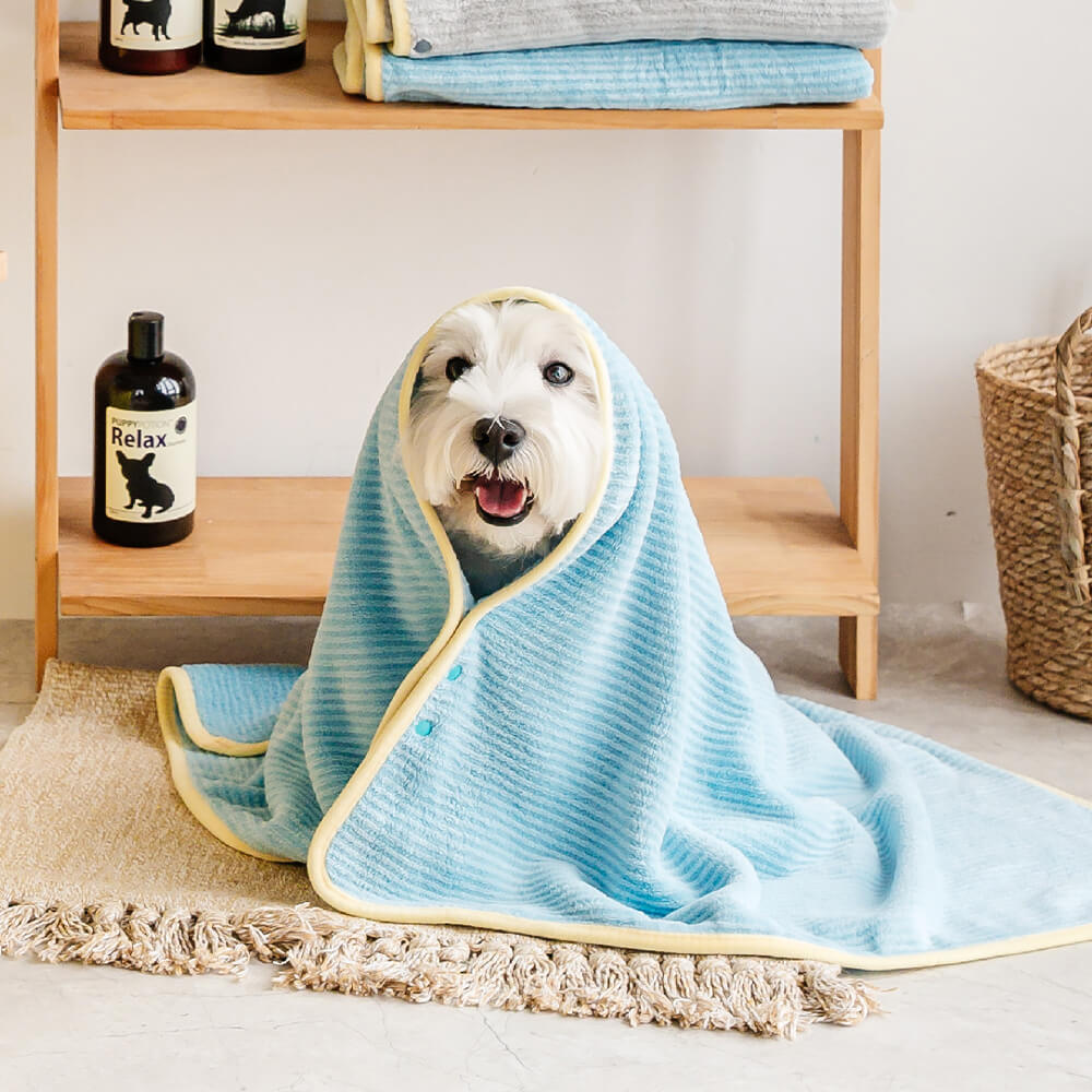 Soft Striped Quick-Dry Absorbent Dog Bathrobe Towel