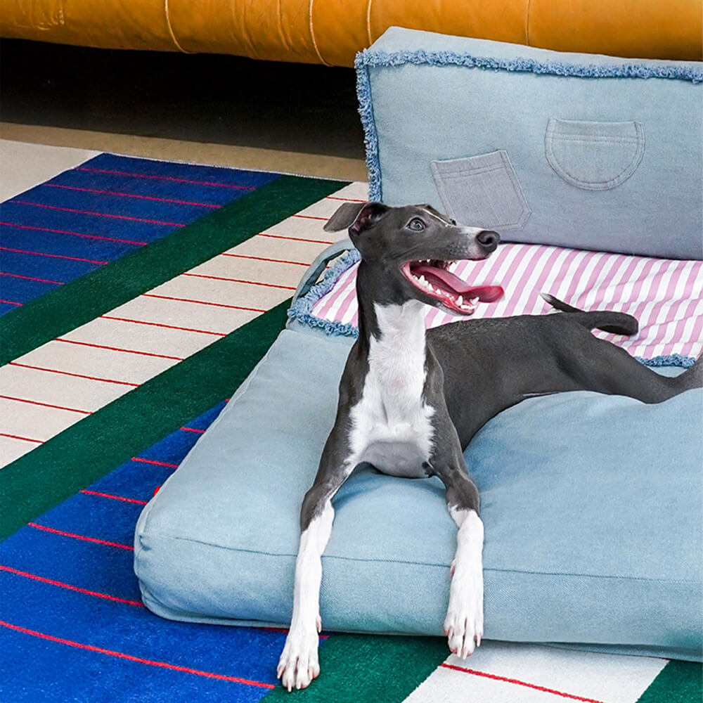 Canapé-lit multifonctionnel spacieux et pliable en denim pour chien et chat