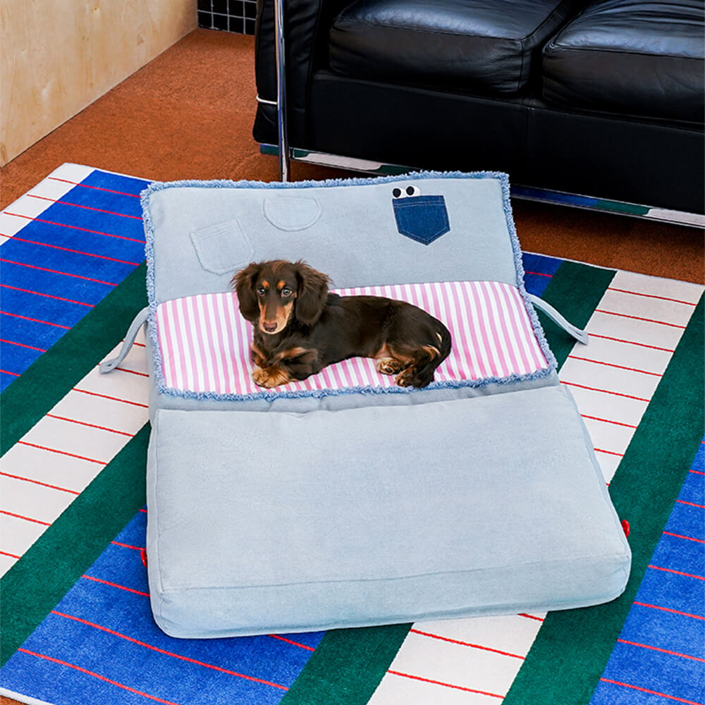 Canapé-lit multifonctionnel spacieux et pliable en denim pour chien et chat