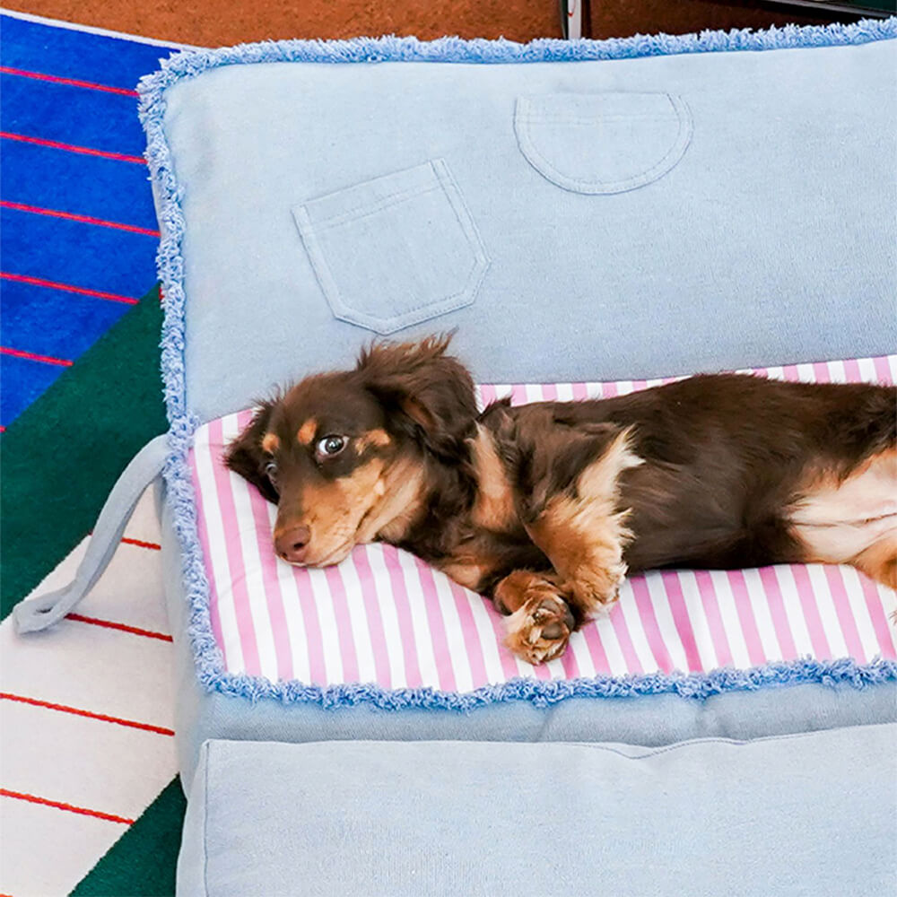 Canapé-lit multifonctionnel spacieux et pliable en denim pour chien et chat