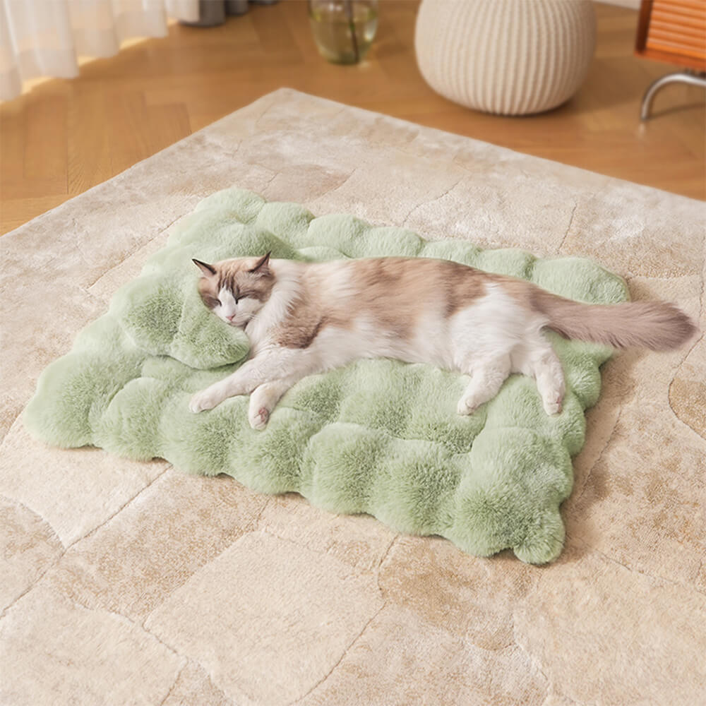 Tapis pour chien et chat en fausse fourrure de lapin ultra doux à motif ondulé avec oreiller pour animaux de compagnie