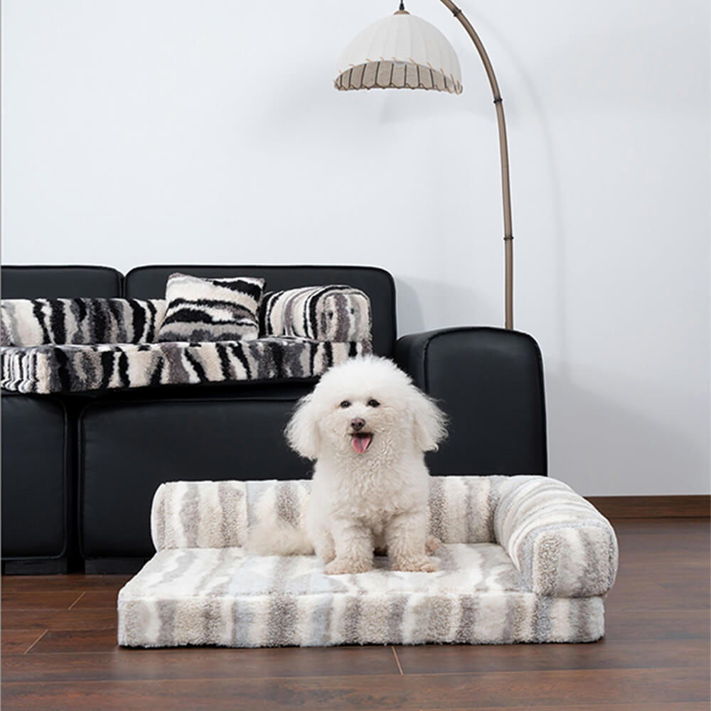 Grand lit orthopédique amovible et lavable pour chien et chat, motif zèbre