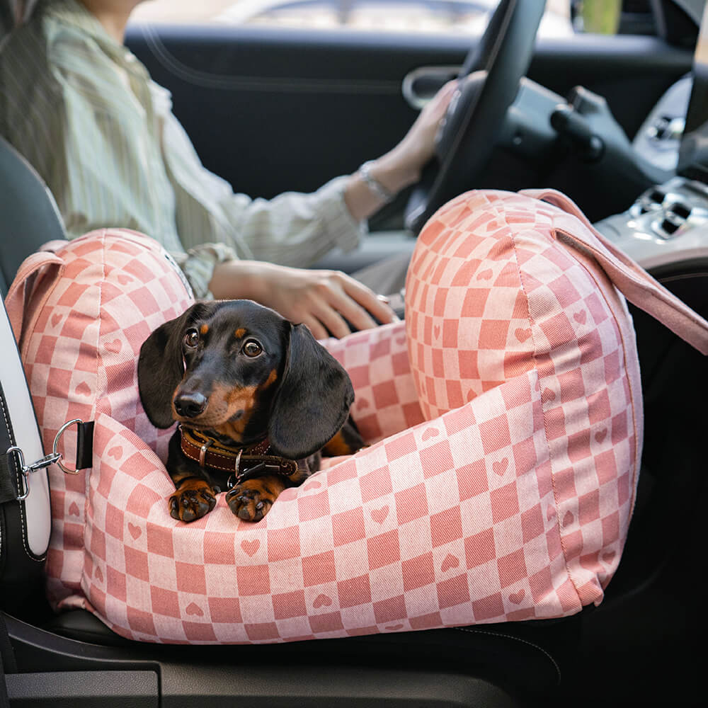 Cama para asiento de coche para perro con diseño de tablero de ajedrez y corazón vintage