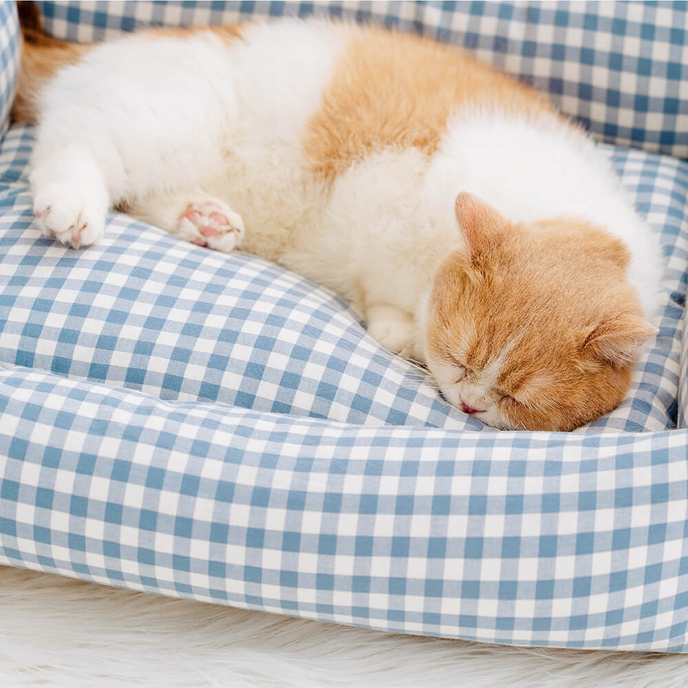 Lit chaud amovible pour chien et chat à carreaux à volants