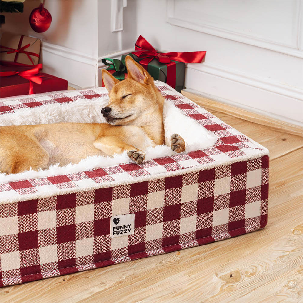 Festive Classic Tartan Cozy Dog Anti-Anxiety Calming Bed