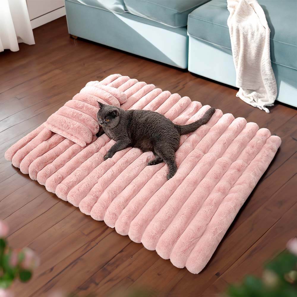 Tapis moelleux pour animaux de compagnie en fausse fourrure rayée de luxe