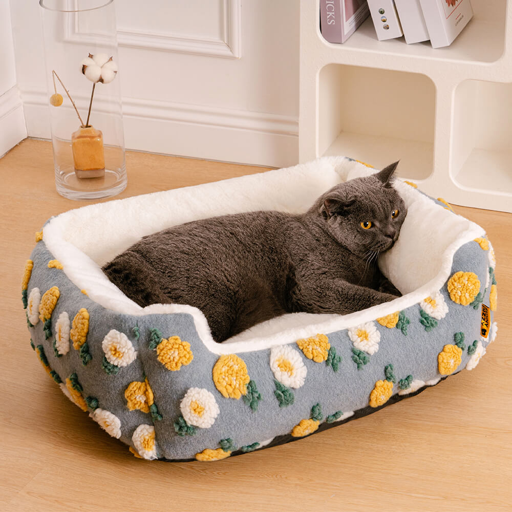 Cama ultra aconchegante feita à mão com tufos de lã para cães e gatos