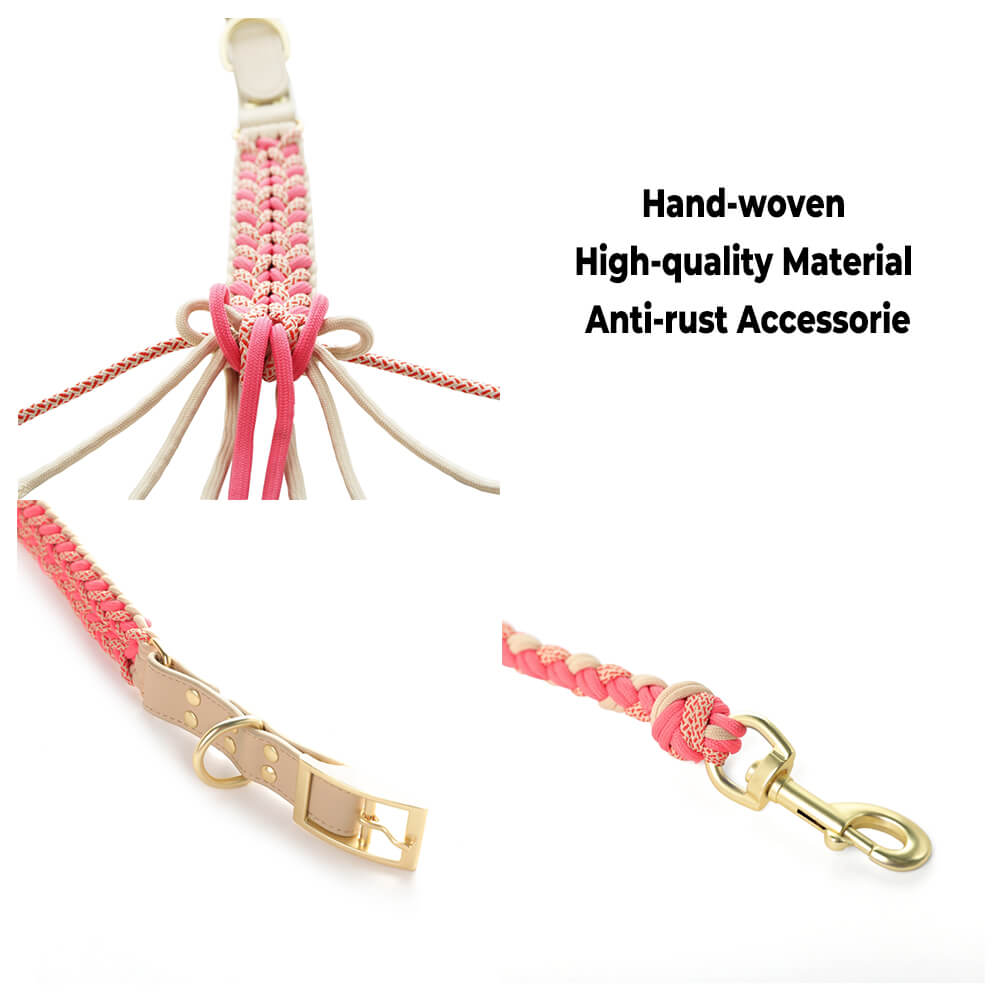 Multifunktionales Anti-Pull-Hundehalsband und Leine-Set aus handgewebtem Leder