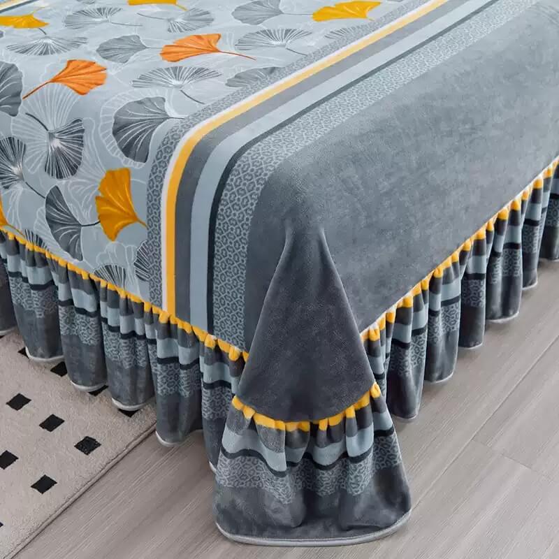 Homely Floral Milk Velvet Comfortable Bed Sheet Set With Bed Skirt