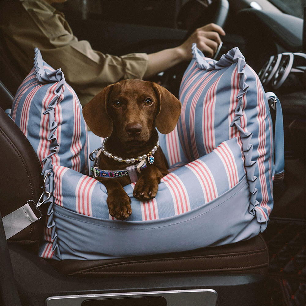 Rehausseur de siège de voiture imperméable pour chien, sécurité de voyage à rayures en dentelle