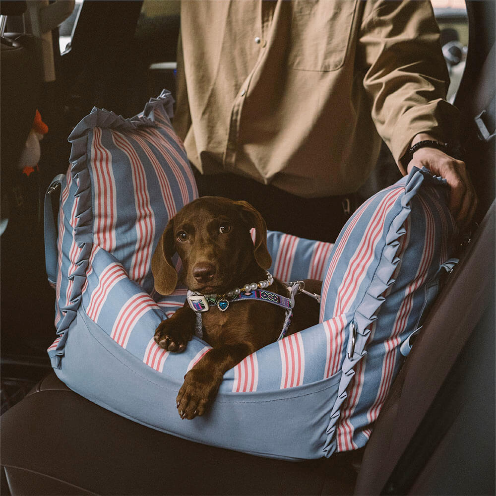 Rehausseur de siège de voiture imperméable pour chien, sécurité de voyage à rayures en dentelle