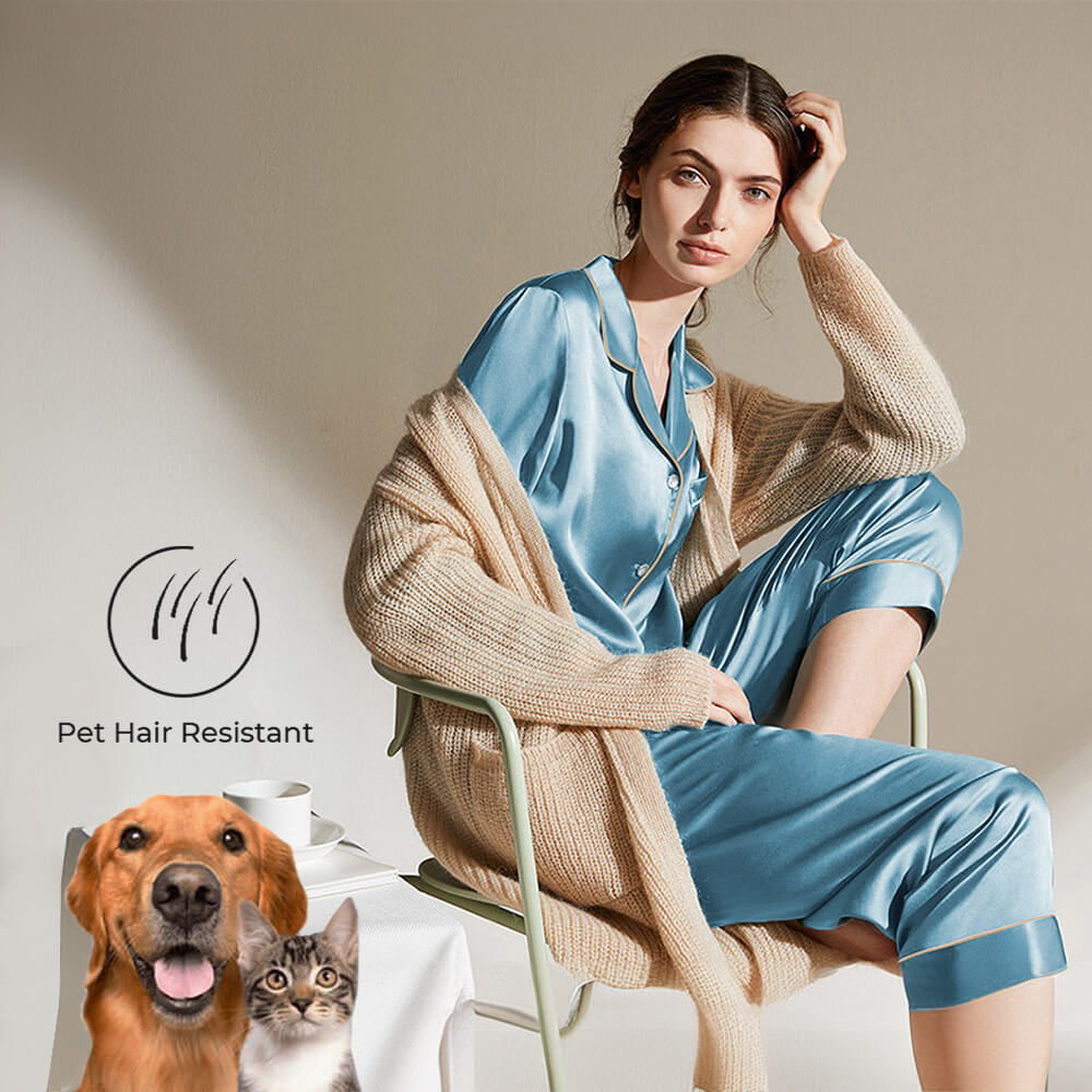 Luxuriöses Pyjama-Set aus Satin mit langen Ärmeln für Paare, bequeme Loungewear für zu Hause