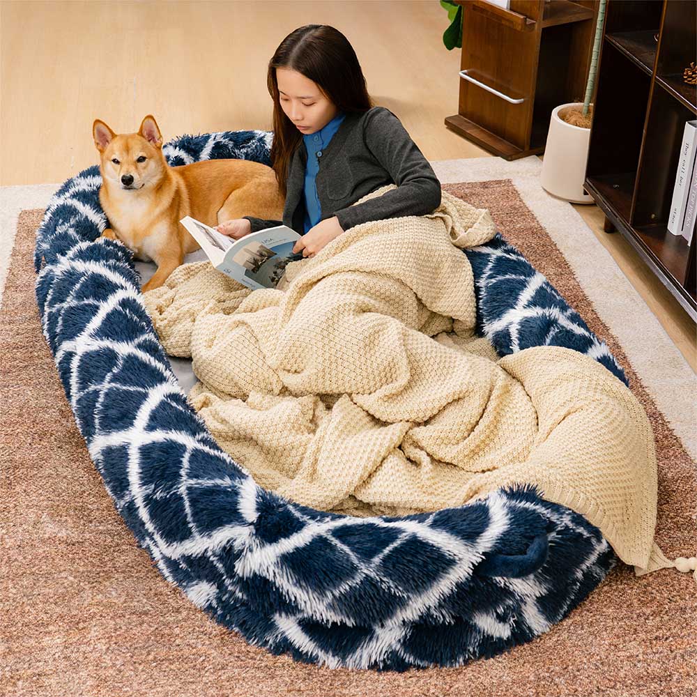 Plush Fluffy Large Orthopedic Human-Dog Bolster Bed