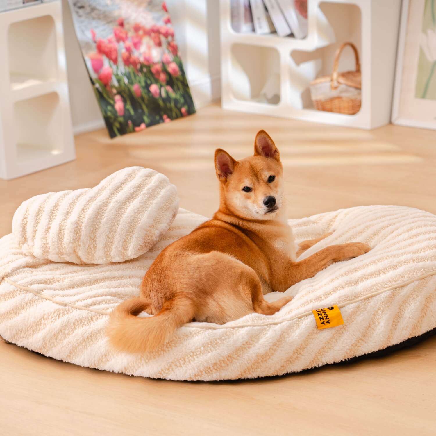 Coração de pelúcia fofo calmante com travesseiro cama para cães e gatos