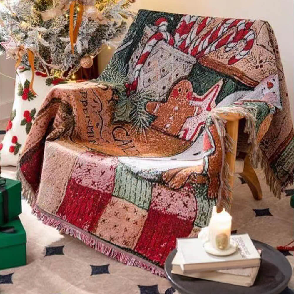 Couverture décorative multifonctionnelle en jacquard tricoté de Noël