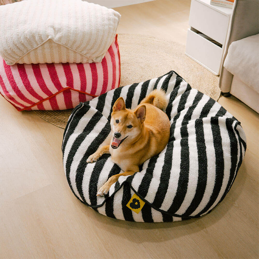 Trendy Striped Pattern Polygonal  Calming Bean Bag Dog Bed