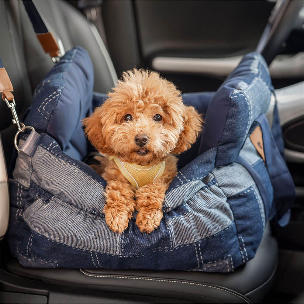 Traversin de sécurité de voyage, lit de siège de voiture en Patchwork de Denim Vintage pour chien