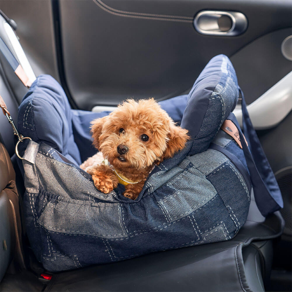 Reforço de segurança para viagens Vintage Denim Patchwork Cachorro Cama de assento de carro