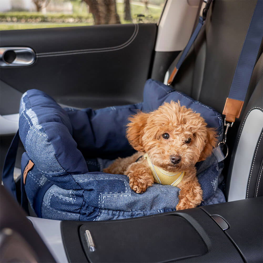 Reforço de segurança para viagens Vintage Denim Patchwork Cachorro Cama de assento de carro