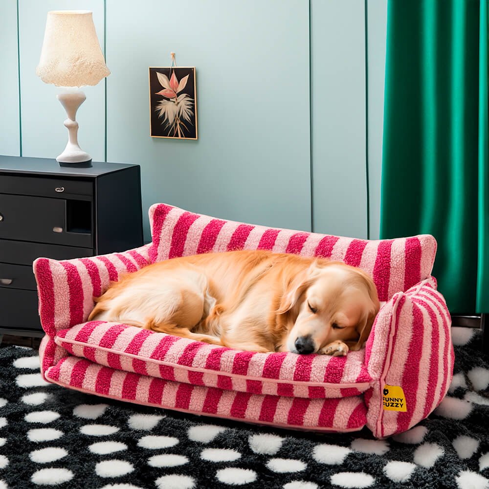 Trendy Striped Faux Lambswool Double Layer Dog & Cat Sofa Bed