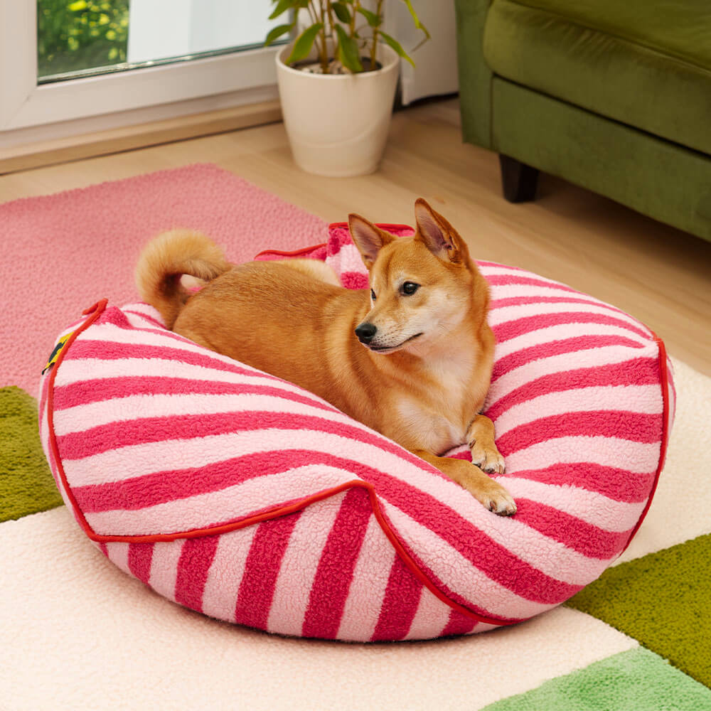 Lit pour chien à motif rayé tendance, sac de haricots apaisant polygonal