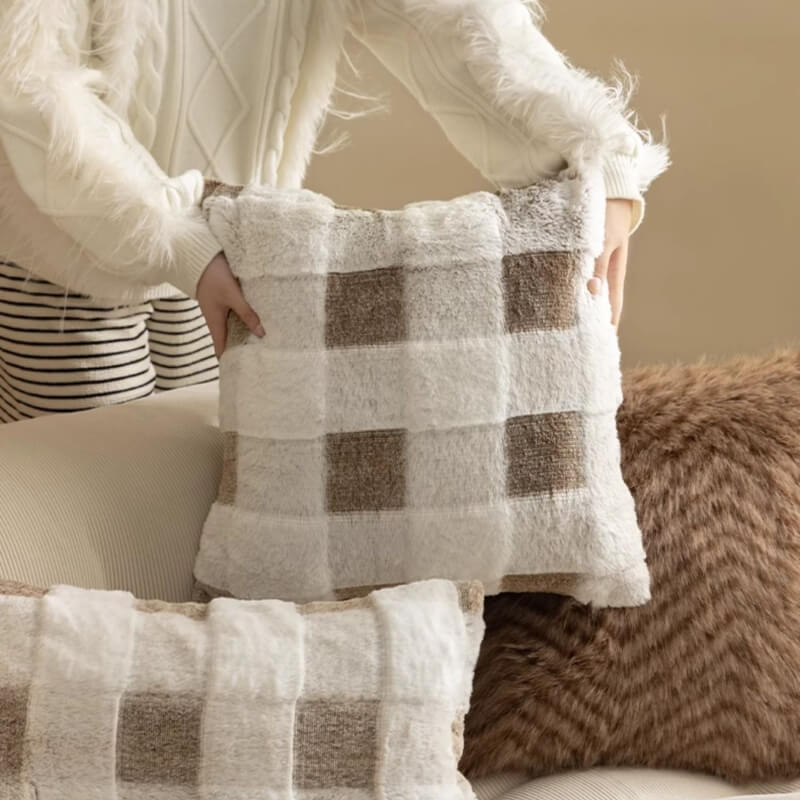 Housse de canapé en damier en peluche ultra douce