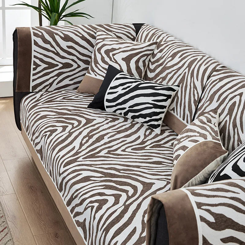 Wild Zebra Print Chenille Furniture Protector Couch Cover