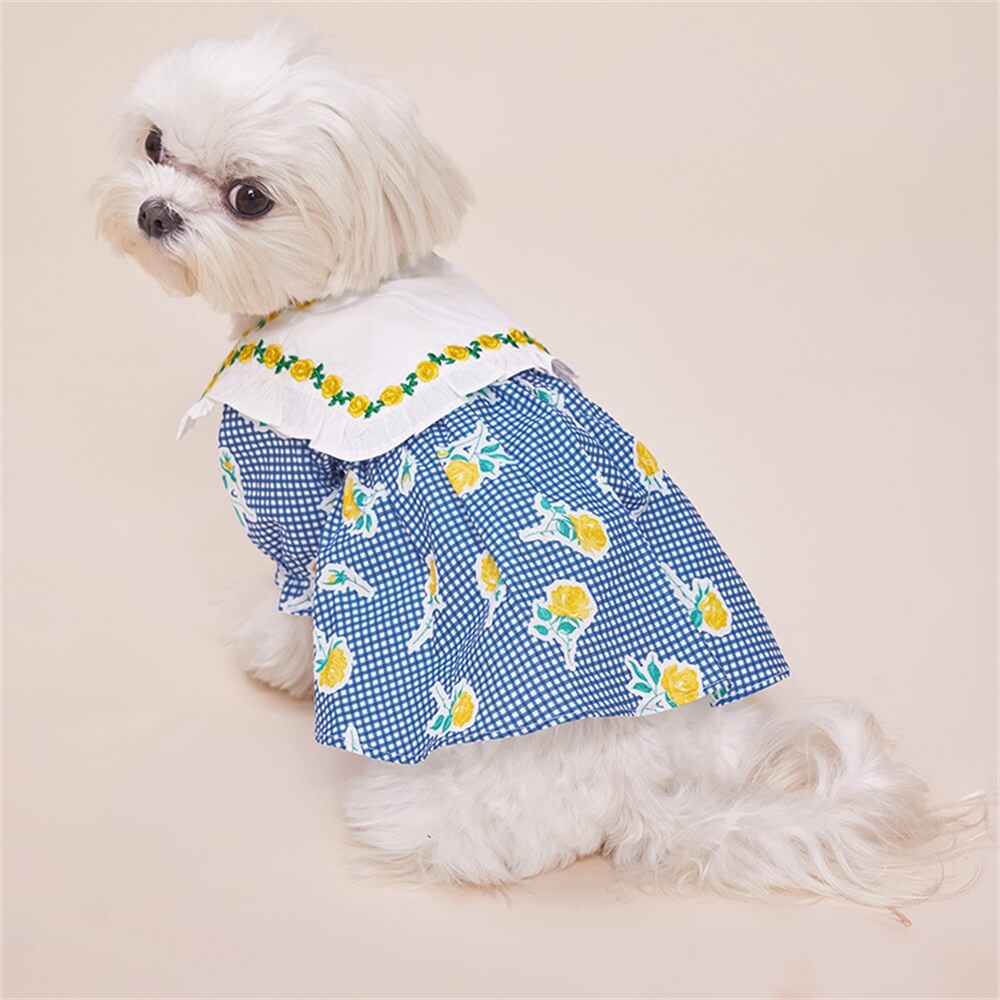 Geblümtes Gingham-Hundekleid