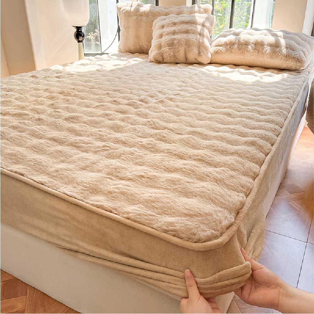 Housse de matelas drap-housse chaude et douce pour la peau en peluche