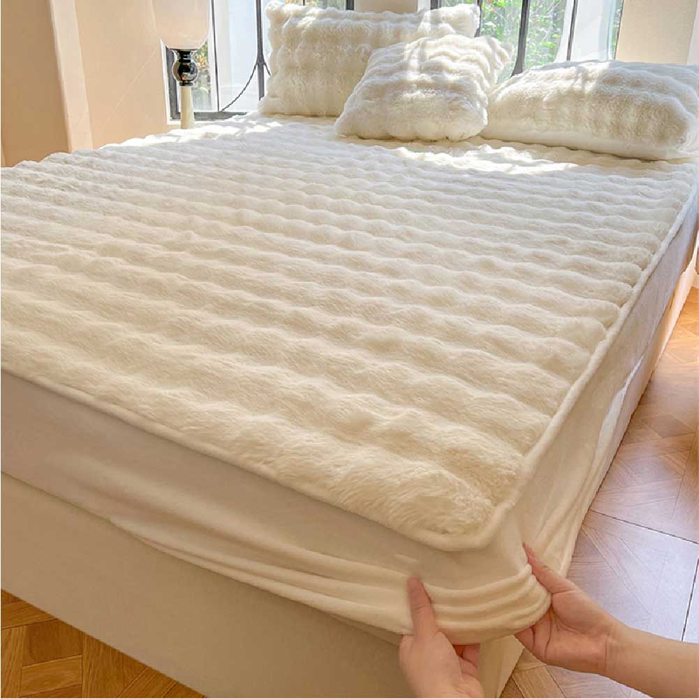 Housse de matelas drap-housse chaude et douce pour la peau en peluche