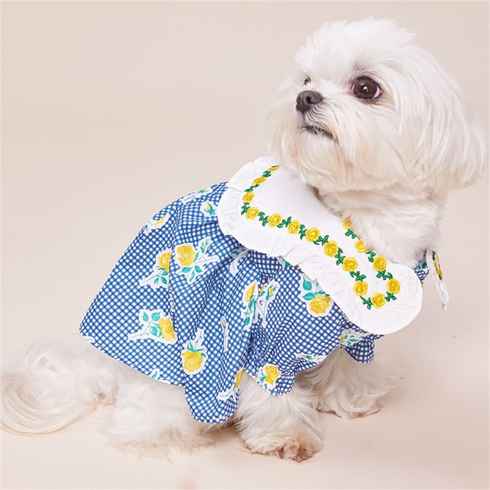 Geblümtes Gingham-Hundekleid