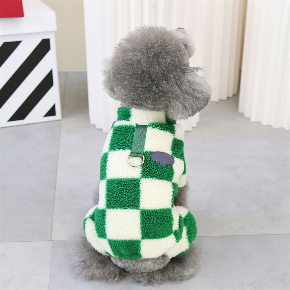 Checkered Fleece Dog Jacket – Bold Style and Warmth for Winter Walks