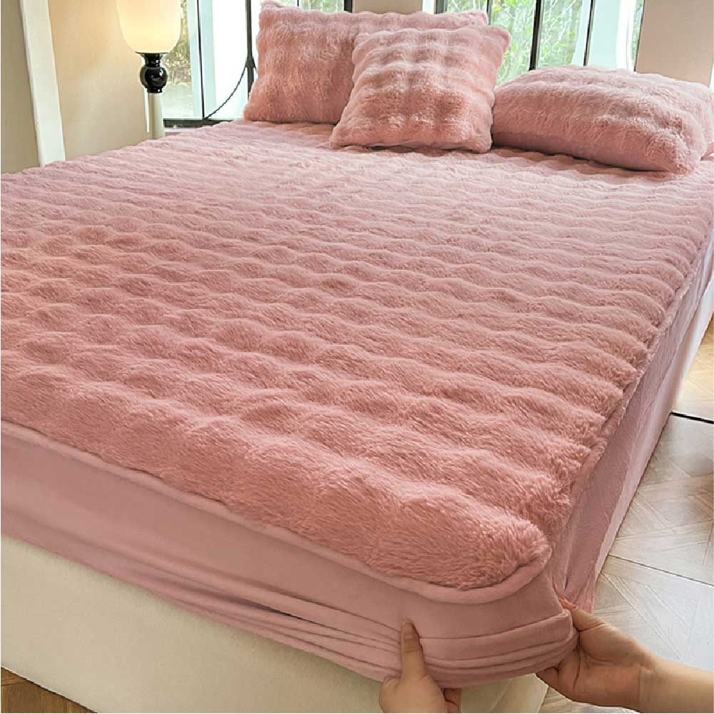 Housse de matelas drap-housse chaude et douce pour la peau en peluche