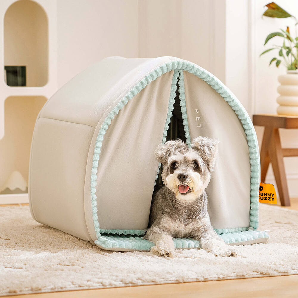 Double Curtain Pet House Enclosed Dog Bed