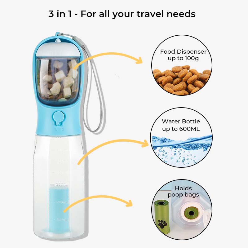 Bouteille d'eau portable multifonctionnelle 3 en 1 pour promener un chien