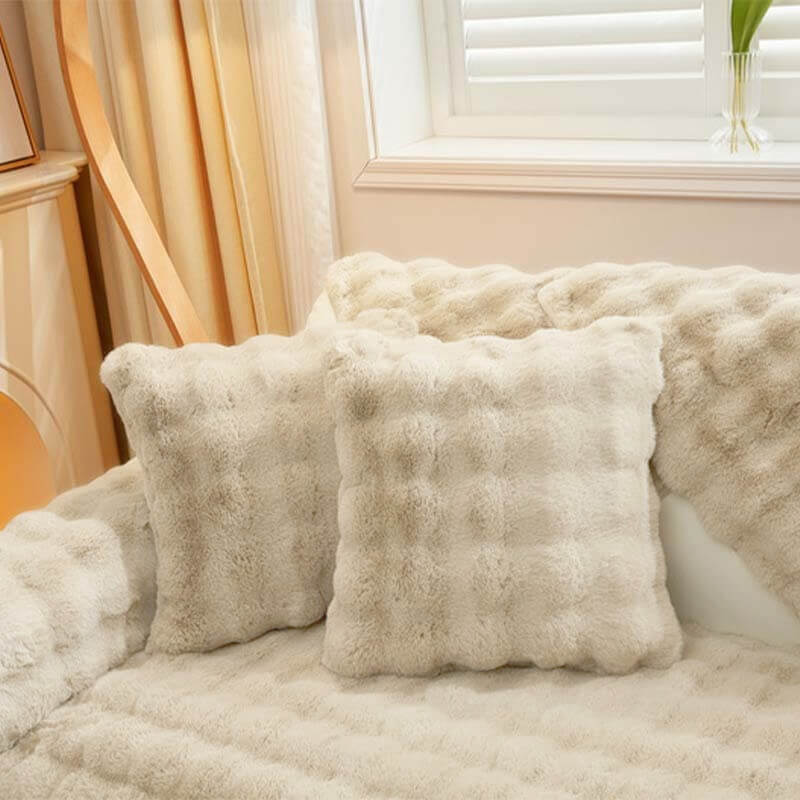 Housse de canapé antidérapante de couleur unie en peluche confortable