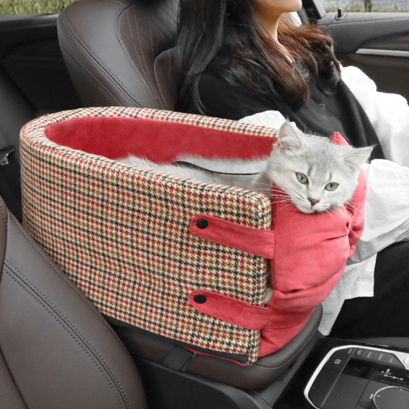 Siège d'auto pour animaux de compagnie avec nœud papillon et console Lookout pied-de-poule