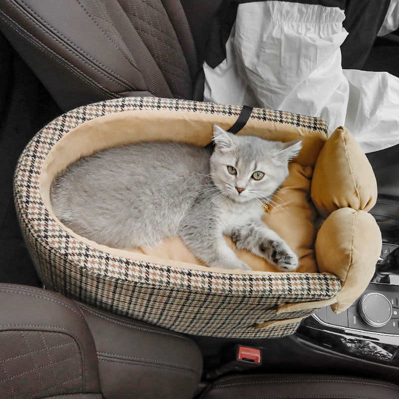 Assento de carro para animais de estimação Houndstooth Lookout Console Bow Tie