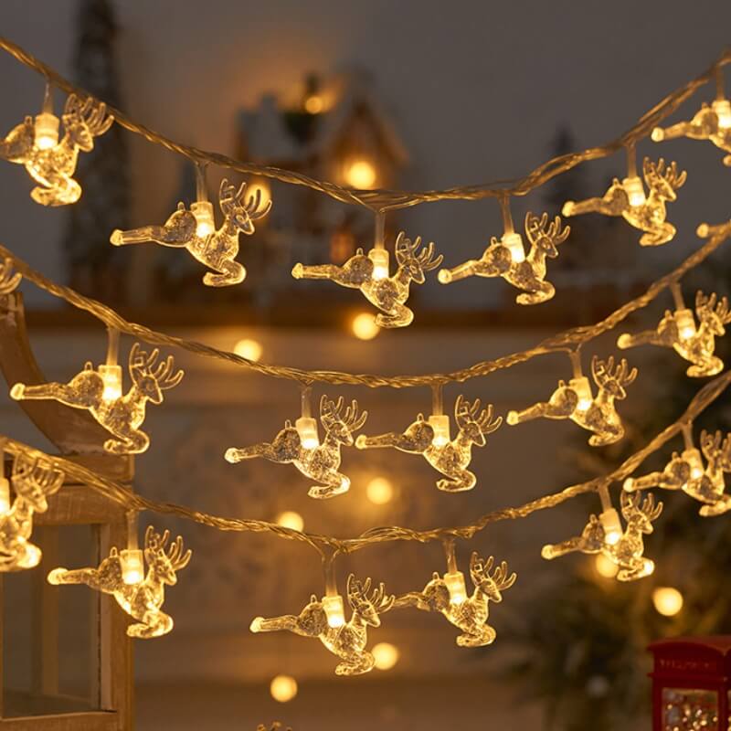 LED-Lichterkette mit Weihnachtsmotiv, Rentier und Schneeflocke, USB-Lichterkette