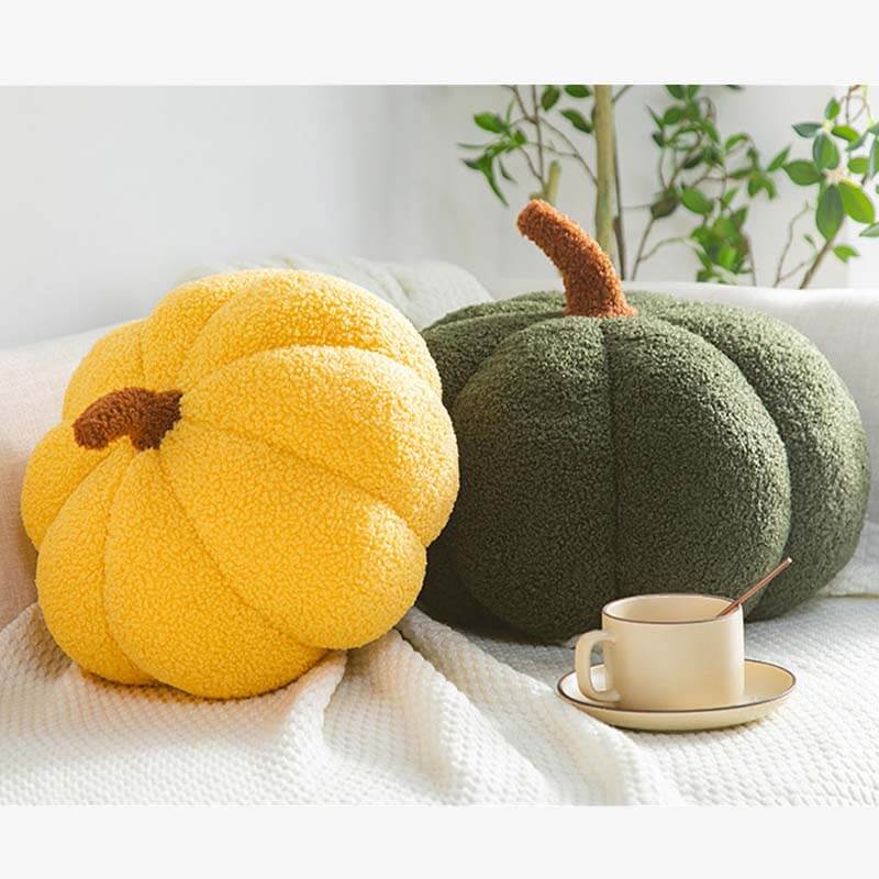 Almohada de sofá con diseño de calabaza y forro polar de peluche