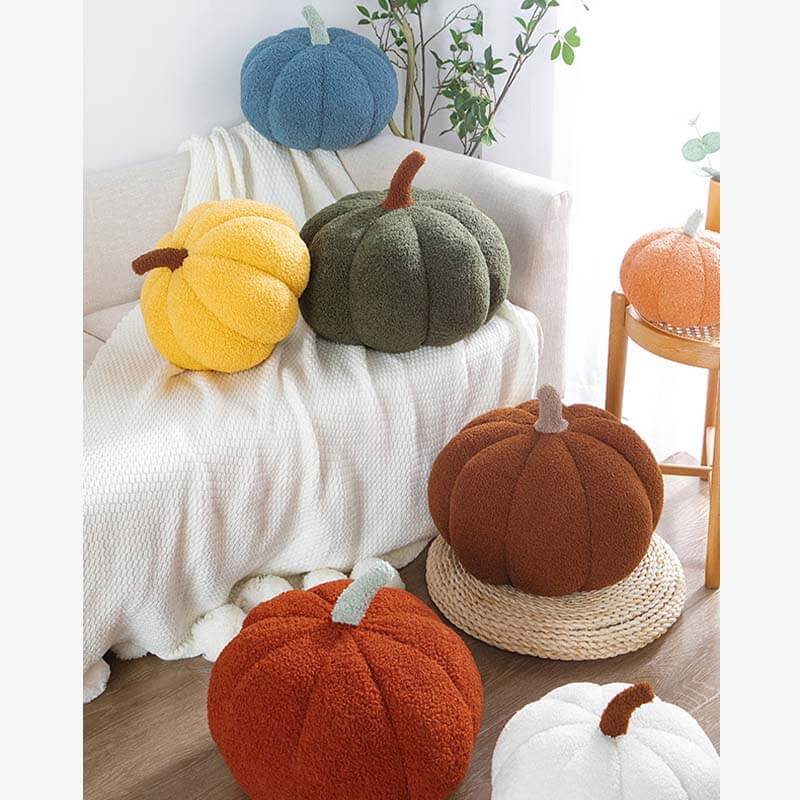 Almohada de sofá con diseño de calabaza y forro polar de peluche