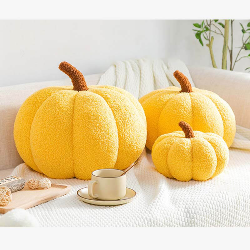 Almohada de sofá con diseño de calabaza y forro polar de peluche