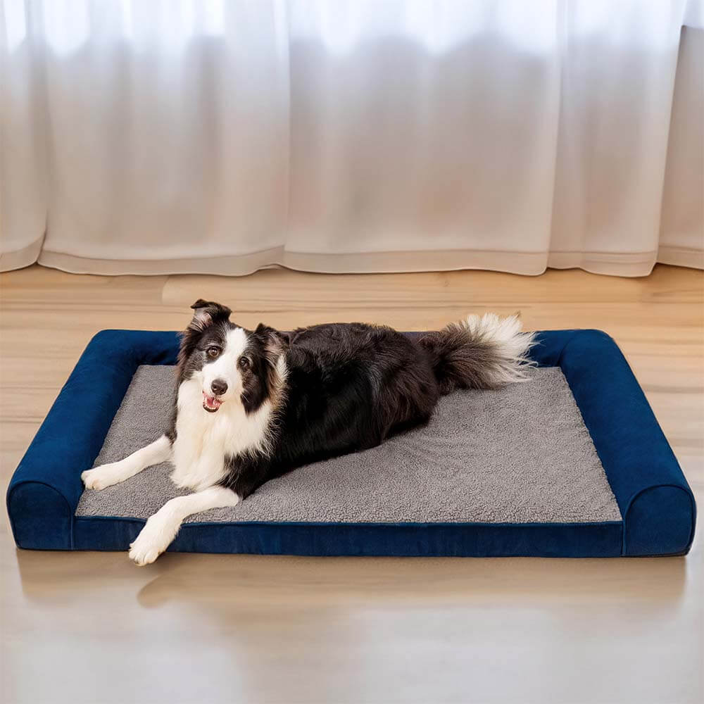 Lit orthopédique pour chien à support complet en fausse polaire et suède