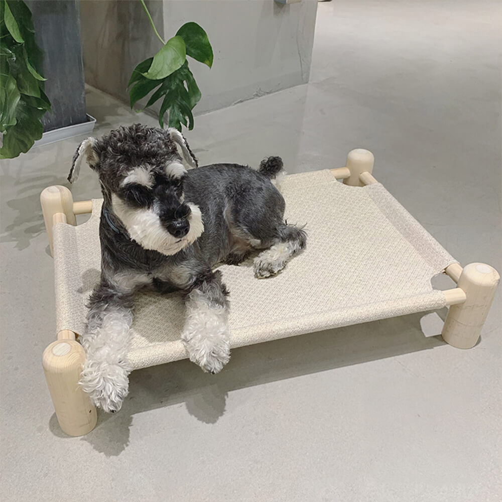 Linen and Wooden Elevated Dog Bed