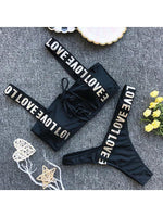 Spaghetti Strap Drawstring Letters Bikini