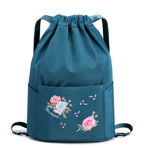 Folding Embroidered Drawstring Backpack