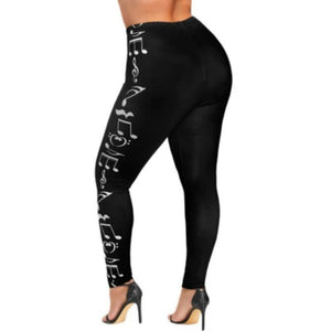 Plus Size High Waist Legging Music Note Print Sport Pants